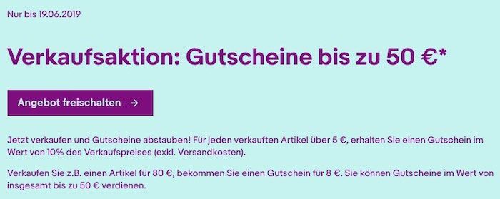 eBay: Artikel verkaufen und 10% vom Verkaufswert (max. 50€) als Gutschein zurück