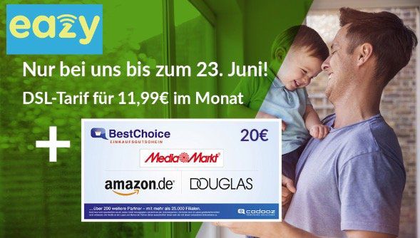 eazy Internet Unitymedia mit 20 Mbit/s für 11,99€ mtl. + 20€ Prämie