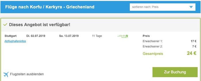 Vorbei! Griechenland: Hin  und Rückflug von Stuttgart nach Korfu für nur 27€ zu zweit