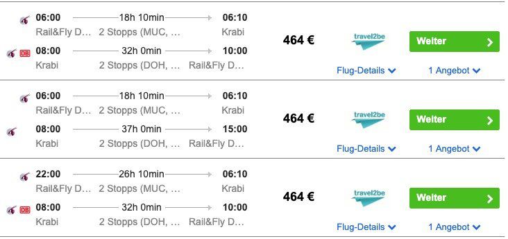 Thailand: Hin  und Rückflug von München nach Krabi inkl. Zug zum Flug ab 464€