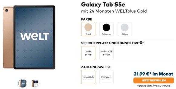 Welt Digital HD Zweijahresabo mit Gratis Tablet z.B. Apple iPad Pro 11 64GB