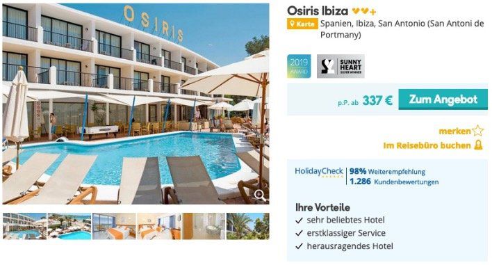 Eine Woche Ibiza im Holidaycheck Award Hotel am Strand inkl. HP ab 337€ p.P.