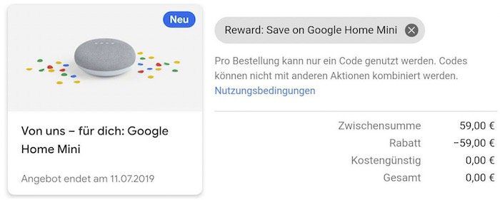 Tipp: Gratis Google Home mini für (ausgewählte) Google One Abo Nutzer