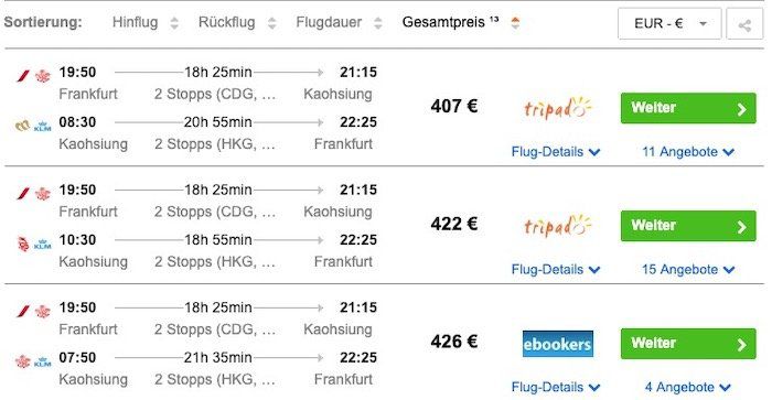 Taiwan: Hin  und Rückflug von Frankfurt nach Kaohsiung inkl. Gepäck ab 407€