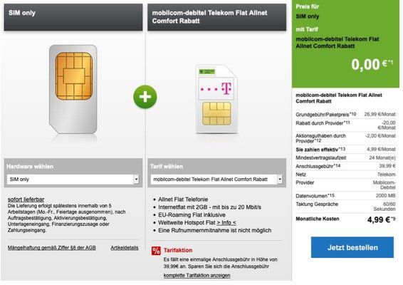 🔥 Letzte Chance: Allnet Flat im Netz der Telekom + 2GB Daten nur 4,99€ monatlich