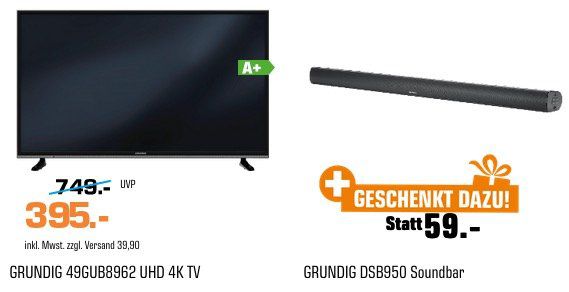 Grundig 49 Ultra HD Smart TV + Smart Soundbar für 395€ (statt 495€)