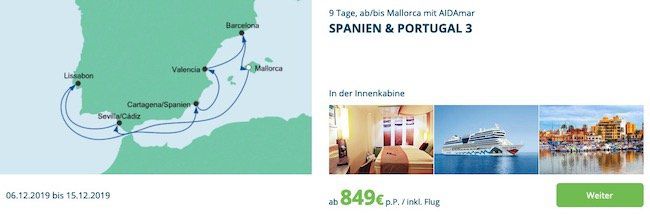 🚢 AIDA Wochenendeinkauf z.B. 12 Tage Spanien, Portugal & Kanaren ab 1.049€ p.P. inkl. Flug