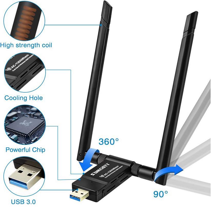 sumgott Dualband WiFi USB Adapter (max. 1200Mbit/s) für 10,99€   Prime