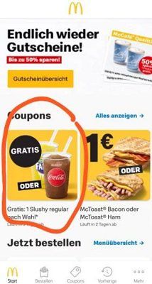 Android/iOS: In der Mc Donalds App 1 Slushy kostenlos