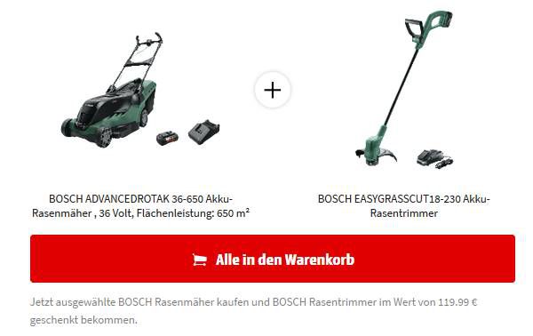 BOSCH  Akku Rasenmäher kaufen & BOSCH Rasentrimmer geschenkt bekommen