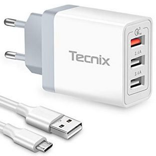 Tecnix 3 Port 24W Ladegerät mit Quick Charge 3.0 + 1m Micro USB Kabel für 7,79€ (statt 12€)