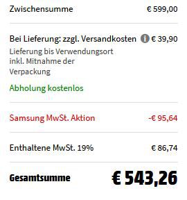 Samsung WW 8 EK 5400 UW  Waschmaschine (8 kg, 1400 U/Min., A+++) mit Add Wash ab 503,36€ (statt 628€)