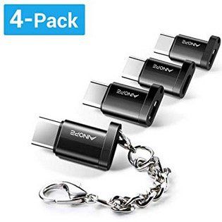 4er Pack Ainope Adapter Micro USB auf USB C Konverter mit Schlüsselbund für 3,99€ (statt 8€)