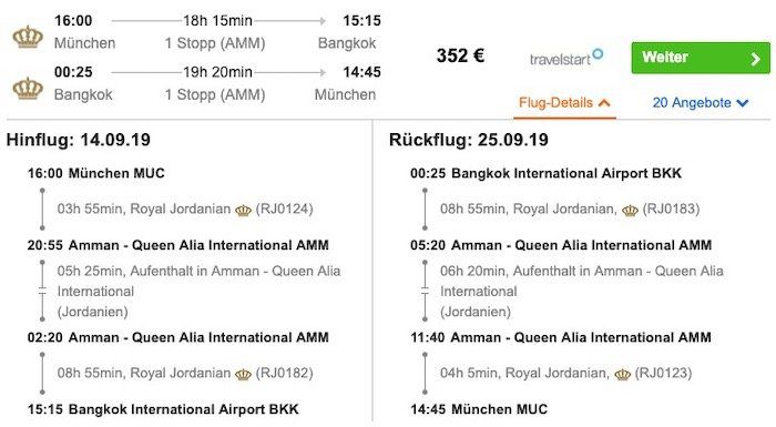 Thailand: Hin  und Rückflug von München nach Bangkok inkl. 30kg Gepäck ab 352€