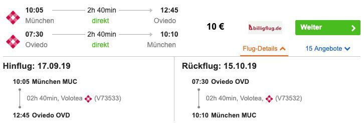 Spanien: Hin  und Rückflug von München nach Oviedo inkl. Handgepäck ab 10€