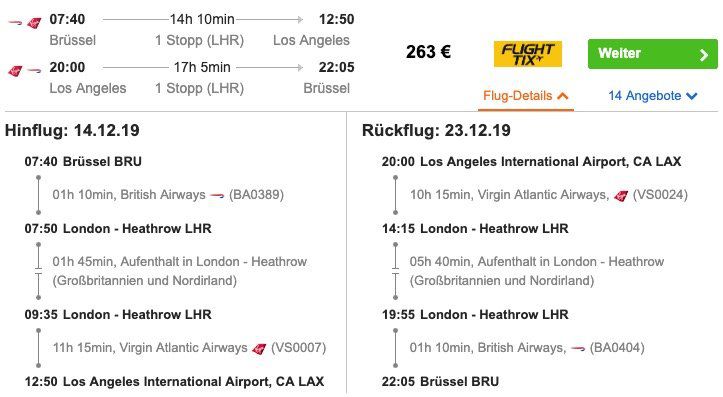 USA: Hin  und Rückflug von Brüssel nach Los Angeles inkl. Freigepäck ab 263€