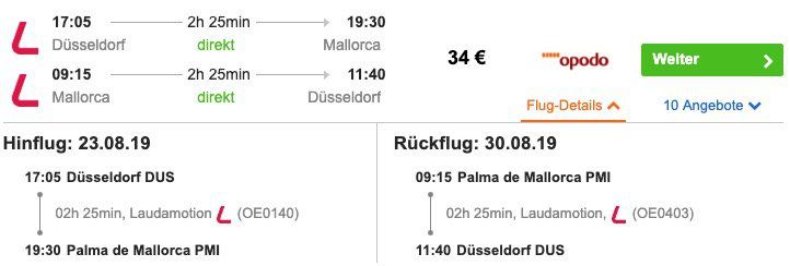 Mallorca: Hin  und Rückflug von Düsseldorf nach Palma inkl. Handgepäck ab 34€