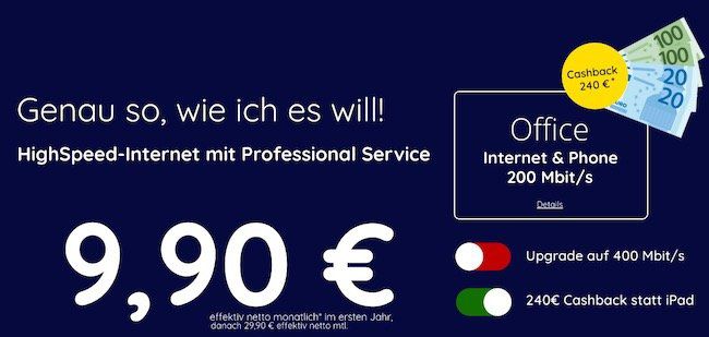 Gewerbe: Kabel Internet  & Telefon 200 Mbit + FRITZ!Box 6490 für 19,90€ (netto) mtl. durch Auszahlung   400 Mbit 34,90€