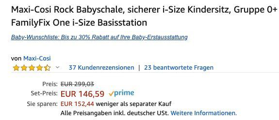 Fehler? Maxi Cosi Rock Babyschale + FamilyFix One i Size Basisstation für 146,59€ (statt 294€)