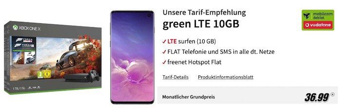 Nur noch heute 🔥 Samsung Galaxy S10 + Xbox One X nur 1€ + Vodafone Flat mit 10GB LTE für 36,99€ mtl.