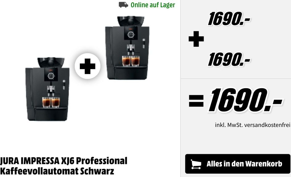 Knaller! Doppelpack Jura XJ6 Professional Kaffeevollautomat für 1690€ statt 2200€