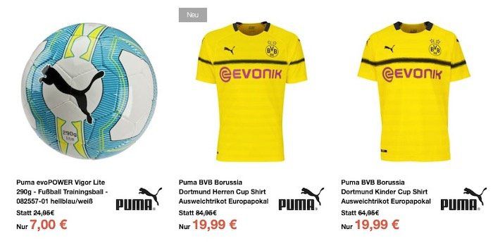 Sport 1A Sale + 10€ Gutschein ab 50€   z.B. Puma BVB Away Jersey 19/20 nur 45,55€ (statt 65€)