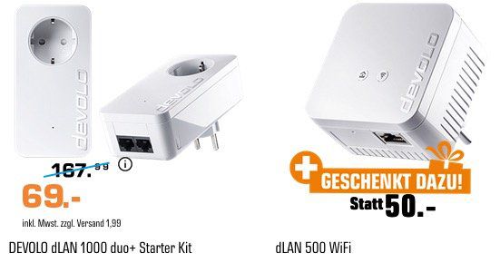 DEVOLO dLAN 1000 duo+ Starter Kit + dLAN 500 Adapter ab 64,70€ (statt 137€)