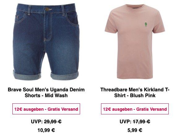 Zavvi Klamotten Sale + VSK frei schon ab 12€   z.B. Brave Soul Uganda Jeans Shorts nur 10,99€ (statt 21€)