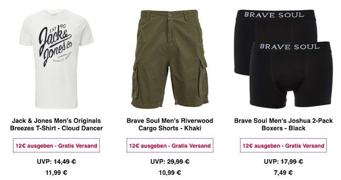 Zavvi Klamotten Sale + VSK frei schon ab 12€   z.B. Brave Soul Uganda Jeans Shorts nur 10,99€ (statt 21€)