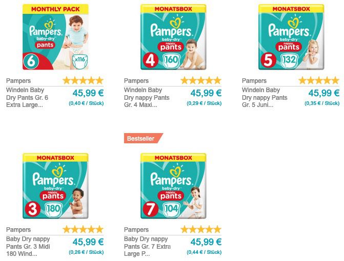 50% Rabatt auf Pampers Multipacks z.B. Pampers Baby Dry (160 Stück) für 22,99€ (vorher 46€)