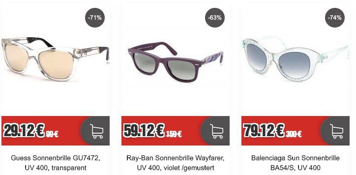 Restposten Marken Sonnenbrillen (Ray Ban, Dior ...)   z.B. Ray Ban Wayfarer violet für 59,12€ (statt 77€)