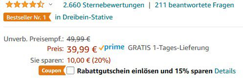 ESDDI TP 35 Kamerastativ (bis zu 170cm) mit 360° Kugelkopf für 25,19€ (statt 40€)