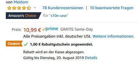 Dünne Handyhülle für Samsung Galaxy S10e in 3 Farben für je 5,59€   Prime