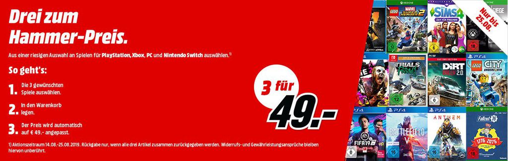 Media Markt: 3 Konsolen  oder PC Games für 49€   oder neuere Spiele 3 für 79€