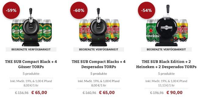 THE SUB Sale mit Hardware und Bier   z.B. THE SUB Compact für 39€ (statt 44€)