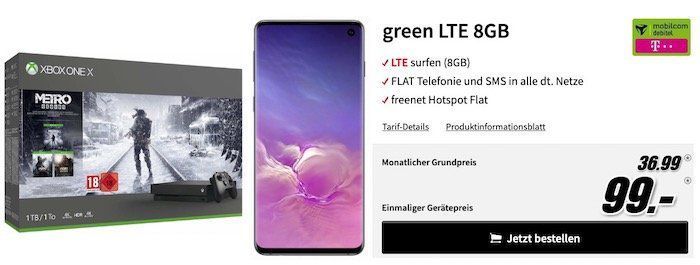 Samsung Galaxy S10 + Xbox One X Metro Exodus Bundle nur 1€ + Telekom Flat mit 8GB LTE für 36,99€ mtl.