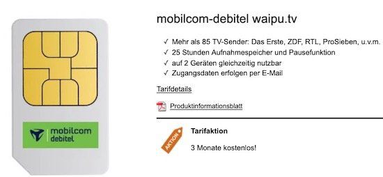 3 Monate Waipu TV Comfort gratis (statt 15€)