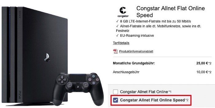 PS4 Pro für 49€ oder Switch für 4,99€ inkl. 35€ Guthaben + Telekom Flat von Congstar mit 8GB LTE für 25€ mtl.