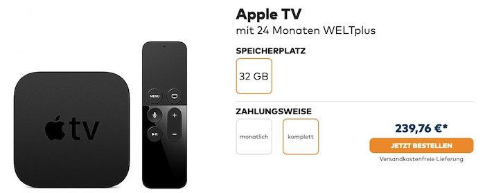 24 Monate WELTplus für 239,76€ + gratis Apple TV 4 (Wert 144€)