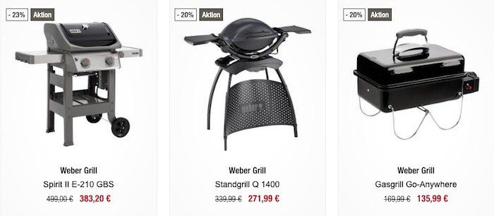 20% Rabatt auf Weber Grills bei Galeria   z.B. Weber Q 1400 Elektrogrill für 215,99€ (statt 244€)
