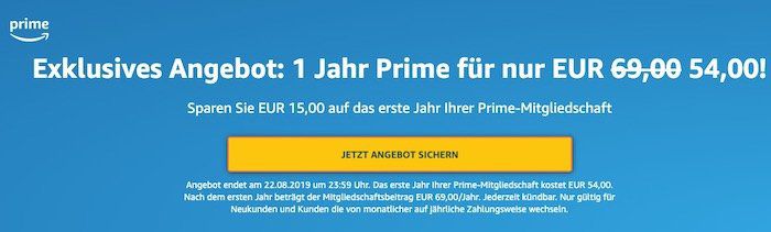 1 Jahr Amazon Prime für 54€ (statt 69€)   Neukunden oder Bestandskunden mit mtl. Zahlung