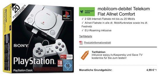 Vorbei! Sony Playstation Classic für 1€ + Telekom Flat mit 2GB für 4,99€ mtl.