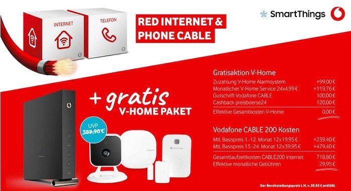 Vodafone RED Kabel Internet + Alarmsystem geschenkt   z.B. 200 MBit/s ab 29,94€ mtl.