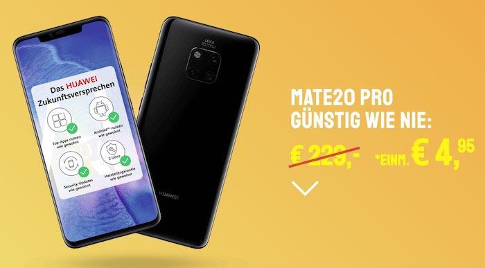 Huawei Mate20 Pro für 4,95€ mit O2 Allnet Flat mit SMS und 5GB LTE für 19,99€ mtl.
