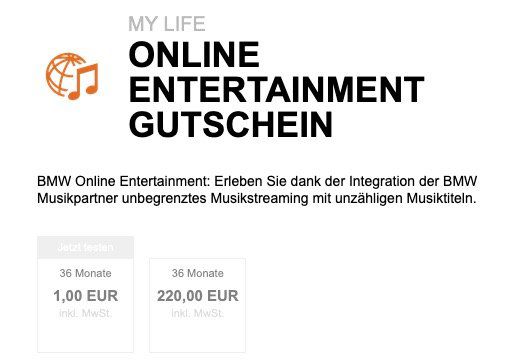 BMW Online Entertainment 36 Monate für 1€ (statt 220€)