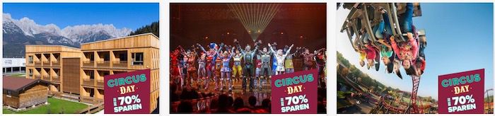Travelcircus Circus Day mit Bestpreisen   z.B. Disneyland inkl. Hotel ab 79€ oder Slaghareb inkl. ÜN 29,75€