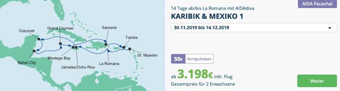 🚢 AIDA Pauschalreise Angebote z.B 14 Tage Karibik & Mexiko ab 1.599€ p.P. inkl. Flug