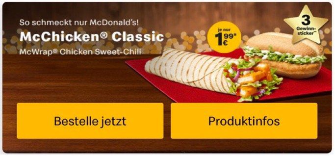 Royal Käse, Filet O Fish, McChicken, McRib oder McWrap Chicken je nur 1,99€ (statt 4€ oder mehr)