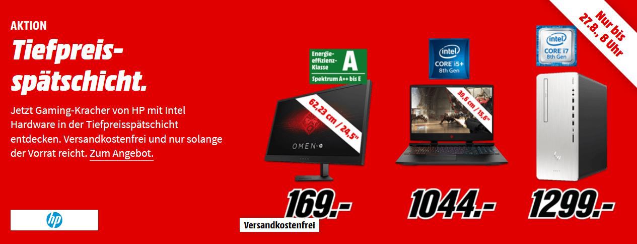 Media Markt intel & HP Gaming Tiefpreisspätschicht: z.B. HP 875 0005ng Gaming PC für 699€ (statt 999€)