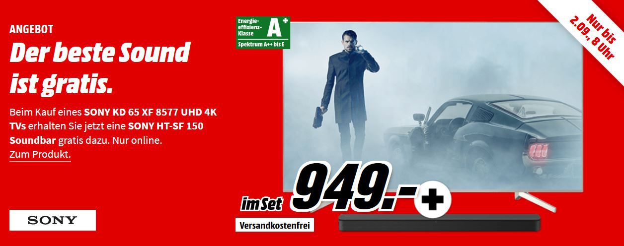 SONY KD 65XF8577   65 Zoll UHD Android smart TV + Sony HT SF150 Sounbar für 949€ (statt 1.134€)